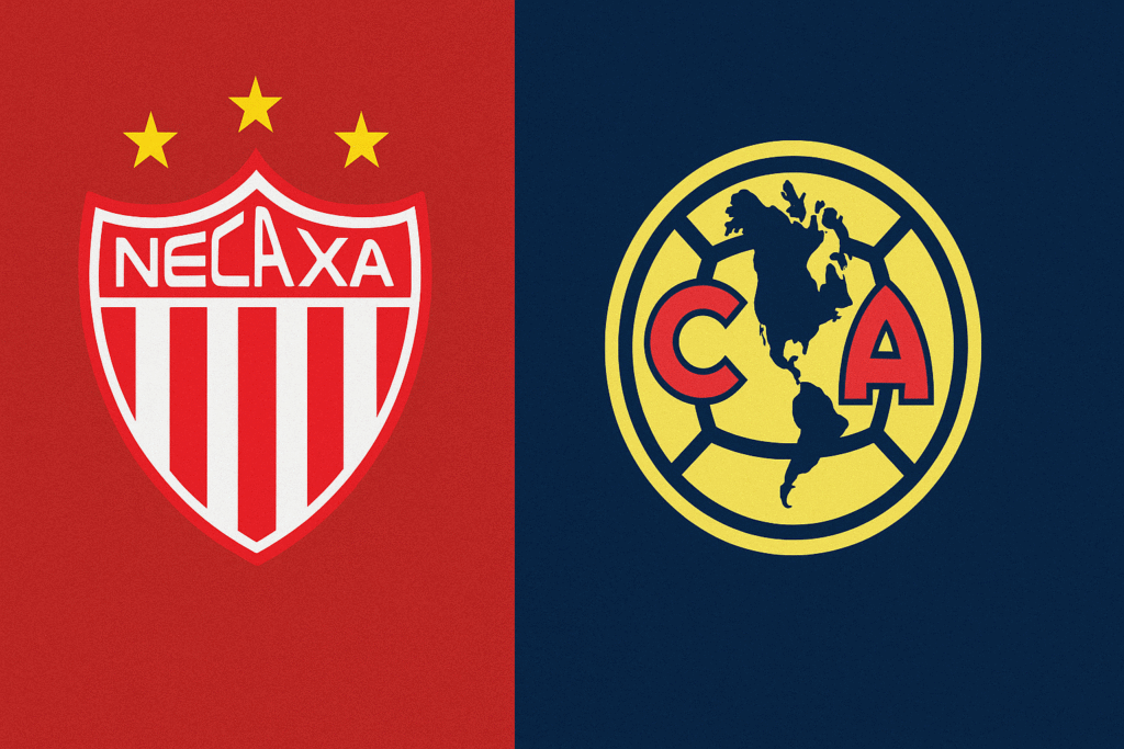 Live match between Club Necaxa and Club América showing current score, team lineups, and H2H stats from Liga MX
